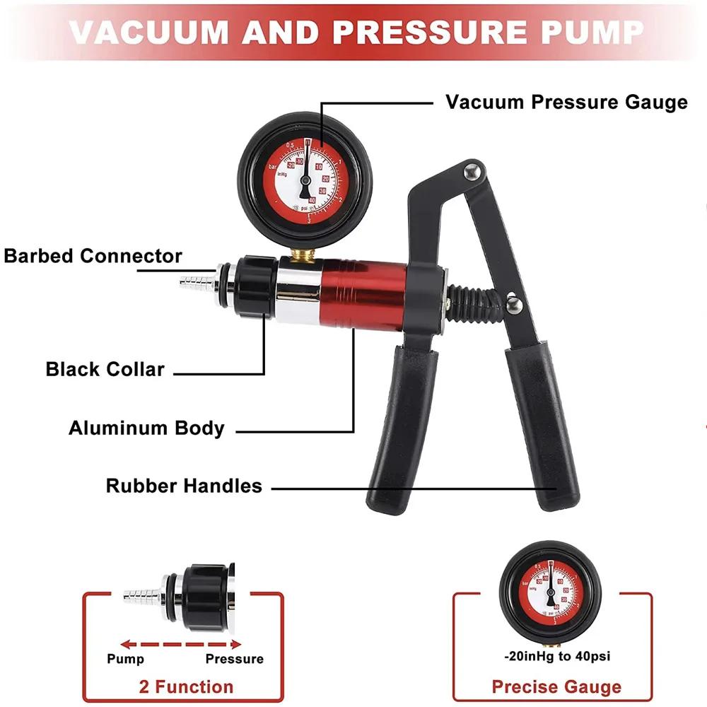 21pcs Manual Brake Bleeder Vacuum Pump Kit Automotive Fluid Tester with Gauge Adapters 2 In 1 Handheld Pistol Test Tools for Car