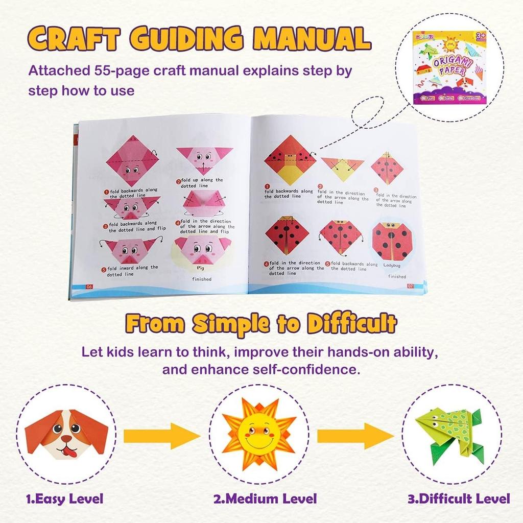 Creative Origami Paper Kit, 54 Double-Sided Sheets with Instruction Booklet, Educational DIY Craft for Kids & Adults