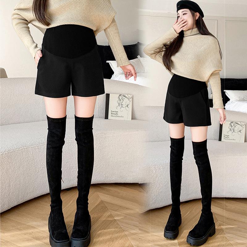 

New Black Wool Maternity Support Shorts - A-line Wide Leg Outerwear with Belly Support M чорний