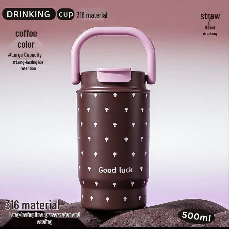 Large Capacity 316 Stainless Steel Insulated Cup with Straw and Portable Handle