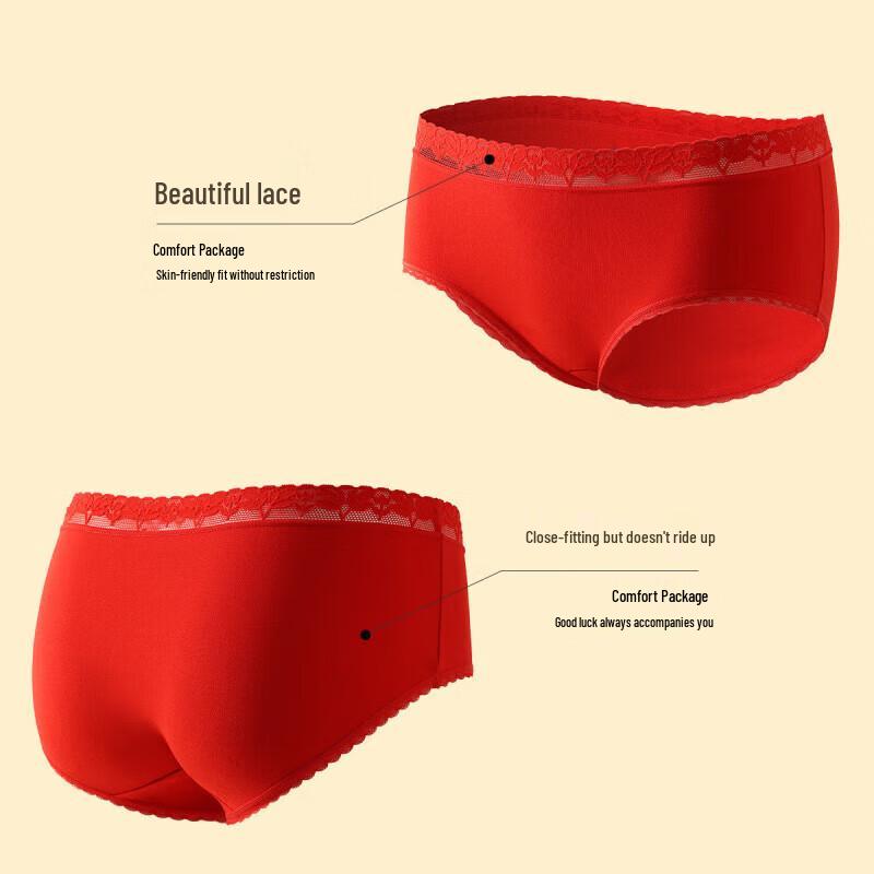 Yalu Women's Festive Red Cotton Lace Briefs, 4-Pack