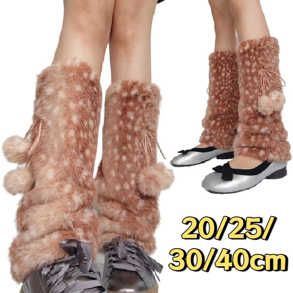 Fur Ball Lolita Boots Cover Fawn Dot Mid-calf Socks Faux Fur Leg Warmers  Performance Costume