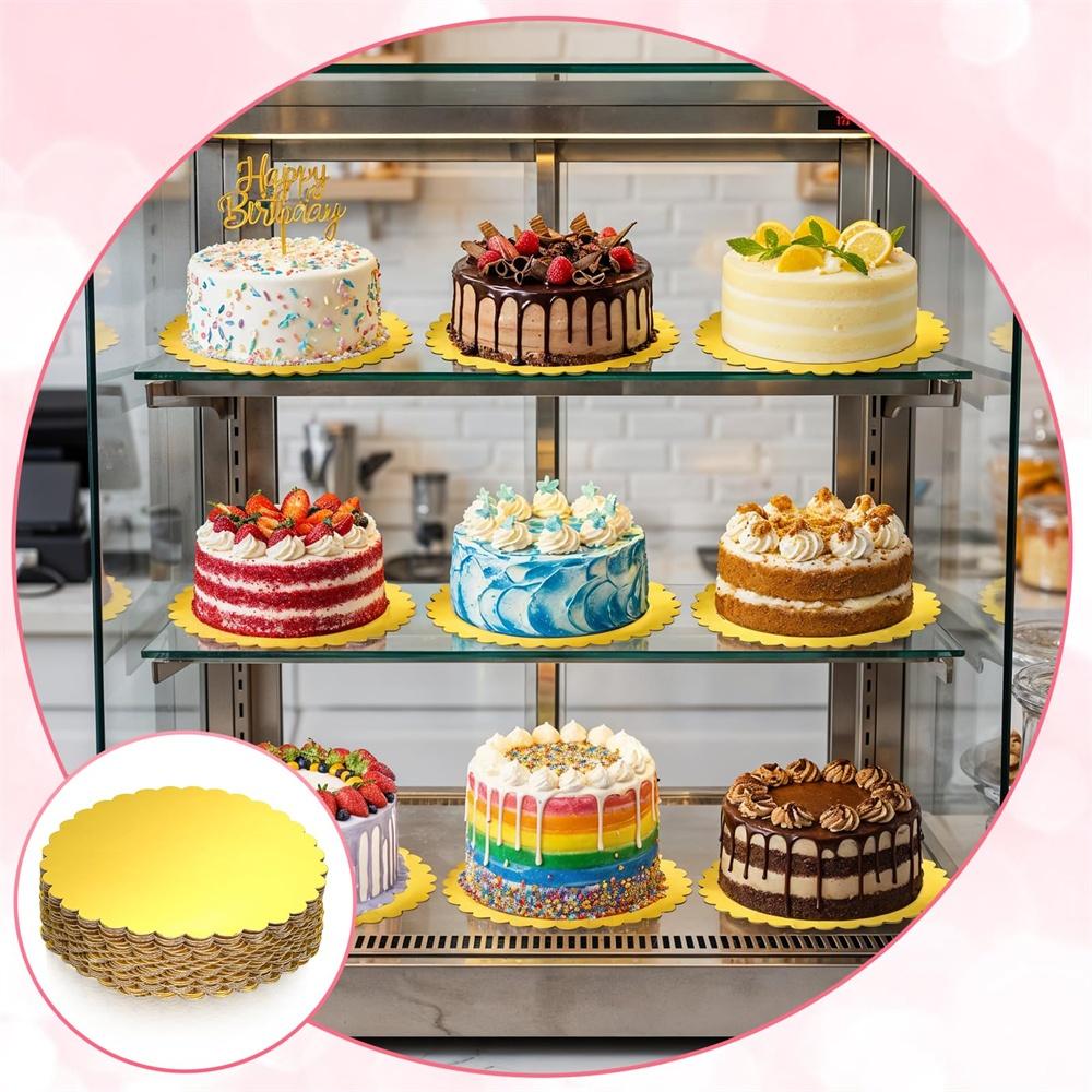 5pack Round Cake Board 8/10inch Gold Cake Cardboard Cake Circle Plate Scallop Edge Grease Proof Cardboard for Wedding Birthday