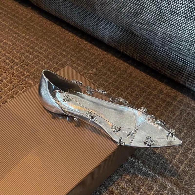 Fashion 2025 New Summer Pointed-Toe Transparent Pvc Pointed-Toe High Heels Luxurious Rhinestone Fairy Style High-Heeled Single Shoes