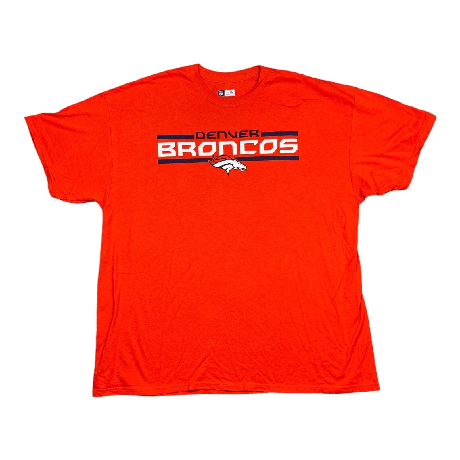 Broncos Men’s T-Shirt Orange Denver Short Sleeve Crewneck 2XL NFL Football Fan 2XL