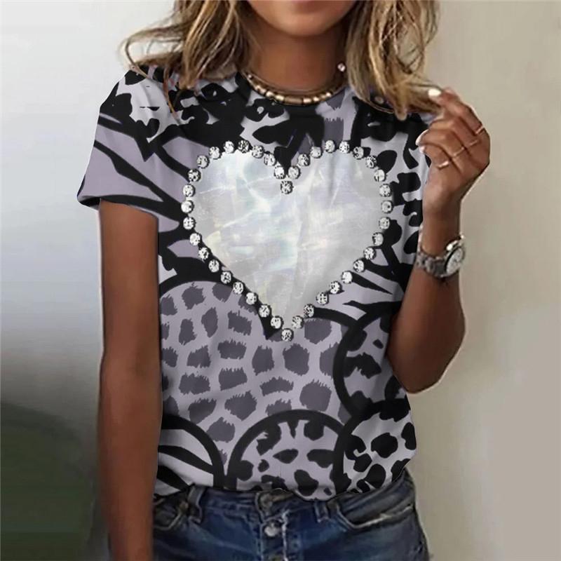 Women Love Heart Fashion T-Shirts Summer Short Sleeve 3D Printing Street Hip Hop Ladies Tee Casual Tops