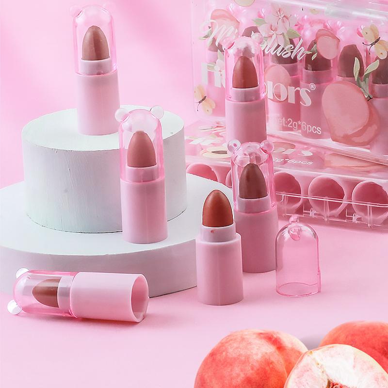 6-farbiges Mini-Multifunktions-Lippenstift-Set, matt, Nebel-Lippenstift, Farbe Rouge, Rouge, Perlen-Lidschatten