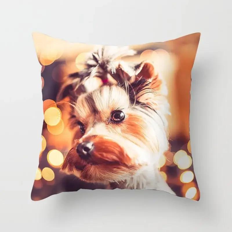 1Pc Cute Dog Yorkie Bichon Yorkshire Decor Print Pillow Case Bedroom Sofa Waist Cushions Cover Car Decoration Cushion
