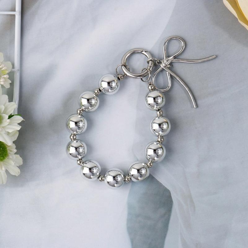 Delicate Keychain with Beaded Bowknot Phone Charm Unique Keyring Bag Pendant for Car Key Wallet Backpack Purse