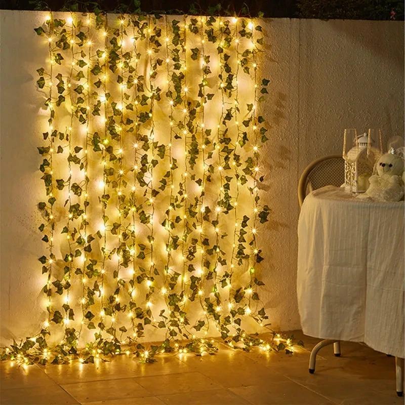 10/5/2m Fake Green Leaf Ivy Vine with LED Lights Home Bedroom Decor Wedding Glowing Artifical Plant Garland Home Decor