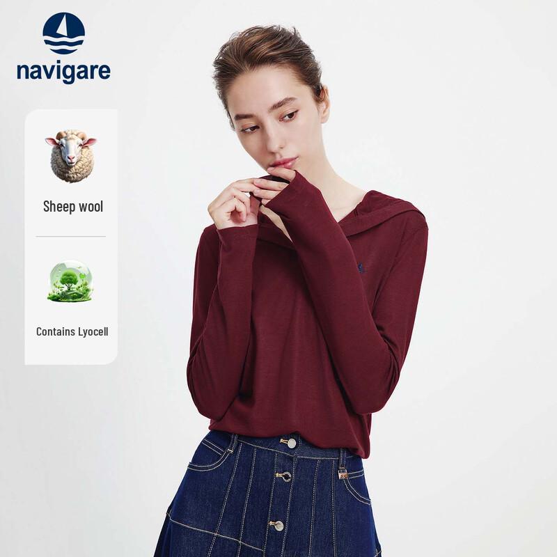 Navigare Women s Tencel Wool V-Neck Hooded Knit Top M