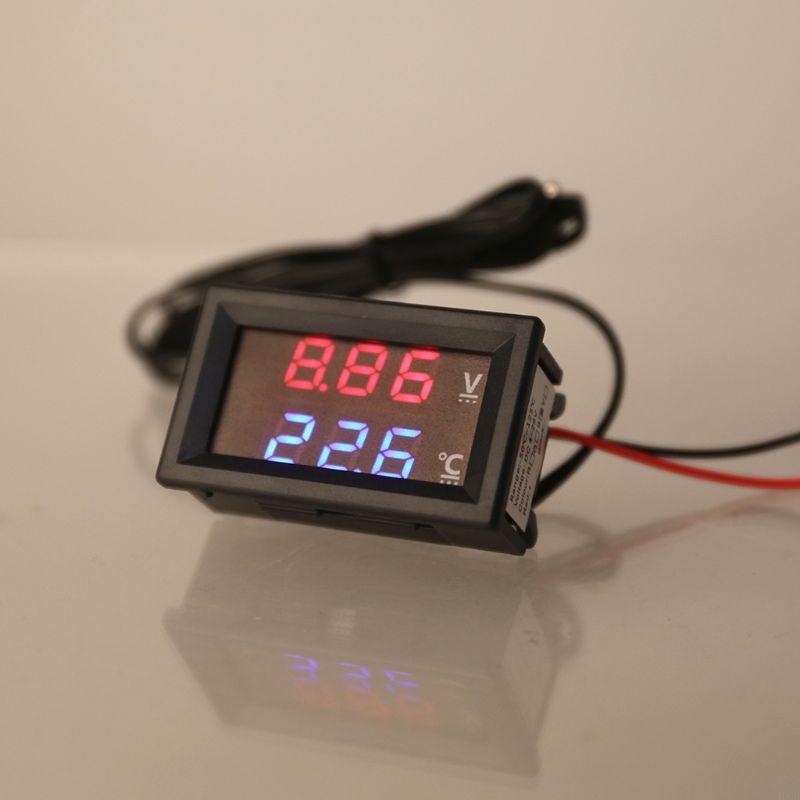 400B Voltmeter & Thermometer Display Panel 12v 24v Battery Temperature Meter Tester Gauge for Car