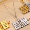Stainless Steel My Little Star Engraved Book Pendant Necklace Openable Design with 7 Pages Gift for Daughter Women's Sweater Cha