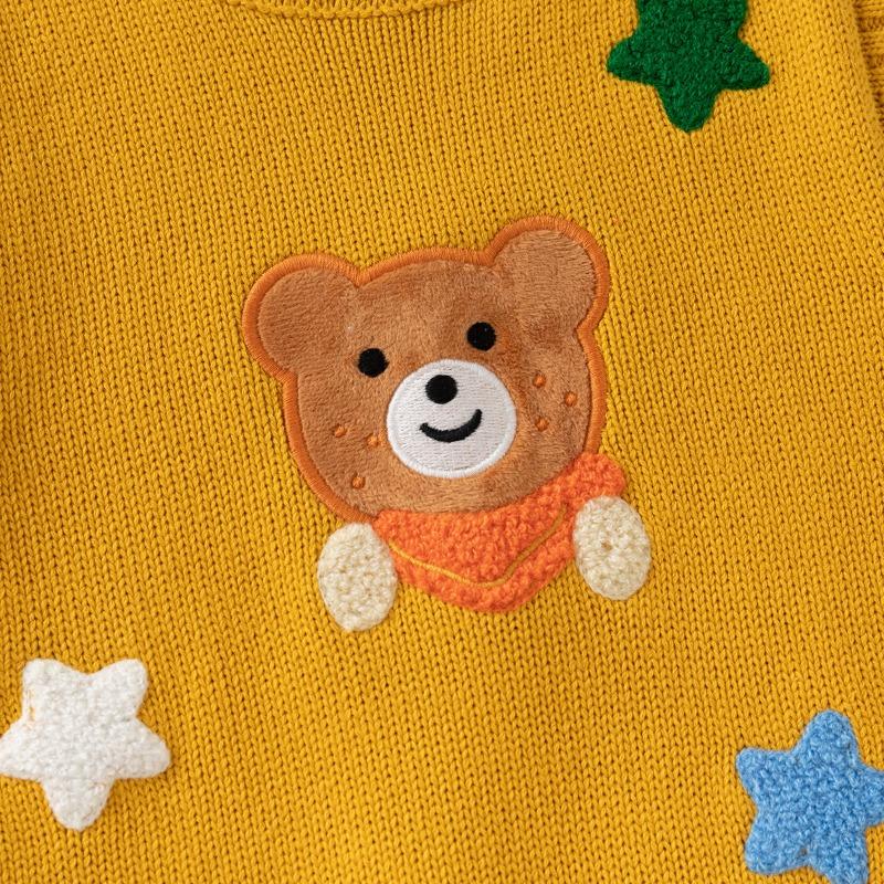 Cartoon Bear Pattern Sleeveless Pullover Knit Vest For Kids Boys And Girls