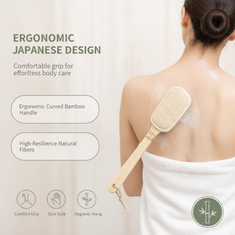 1 Pezzo Spazzola Corpo in Legno con Manico Lungo Doccia Esfoliante Spazzola per la Schiena Doppia Faccia Luffa Naturale Spazzola da Bagno Strumento per la Pulizia