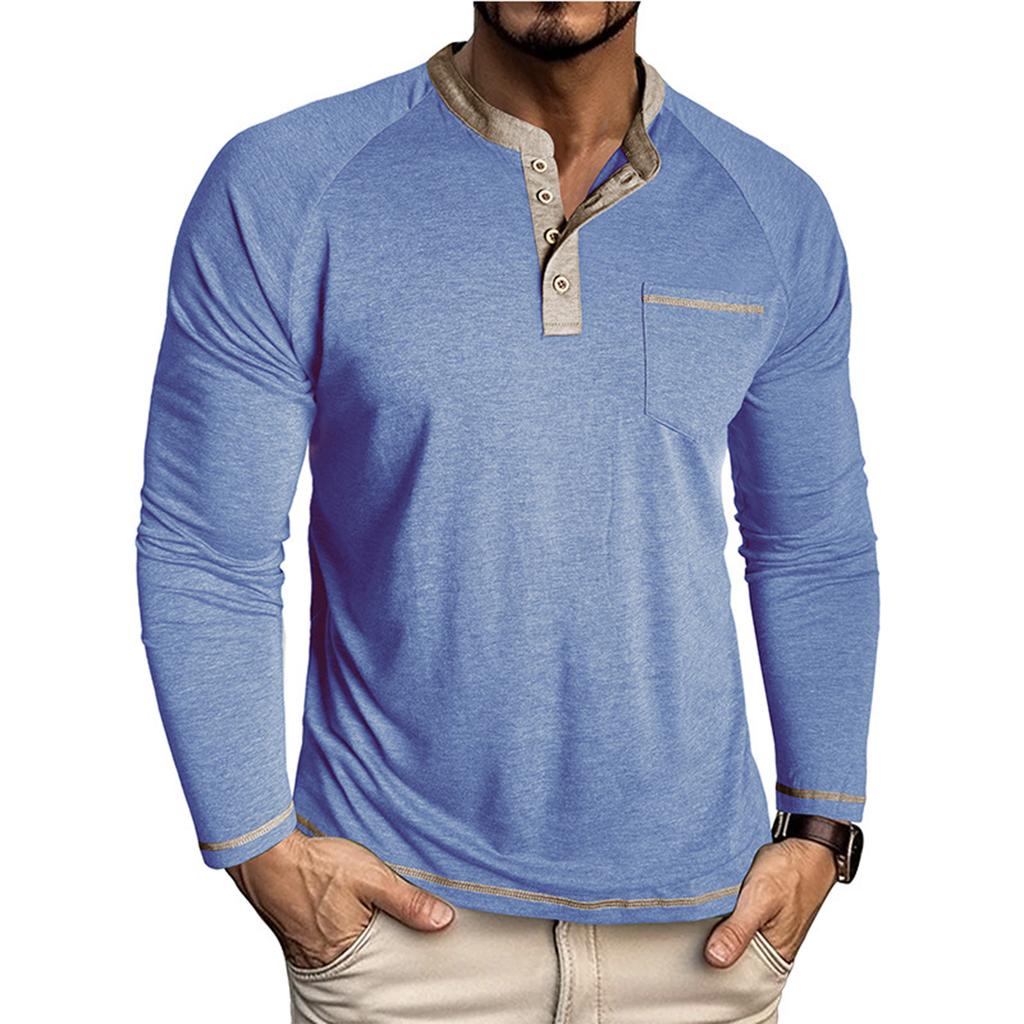 Men'S Button Up Long Sleeved Fashionable Casual Sports Top