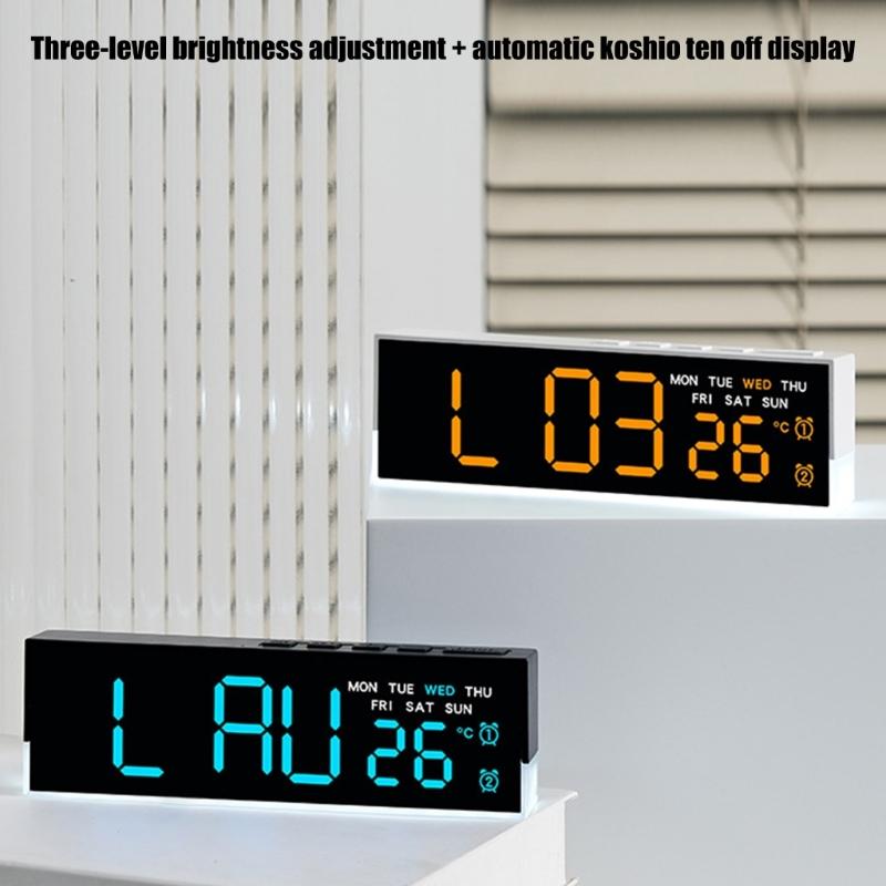 Night Light Digital Alarm Clock Electric Desk Clock with Indoor Temperature Loud Alarm Day of Week for Living Room
