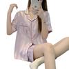 Ice Silk Women's Summer Pajama Set - 2024 Short Sleeve Imitation Silk Two-Piece