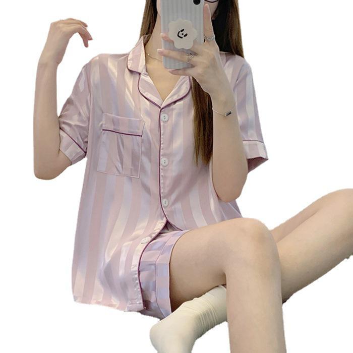Ice Silk Women's Summer Pajama Set - 2024 Short Sleeve Imitation Silk Two-Piece