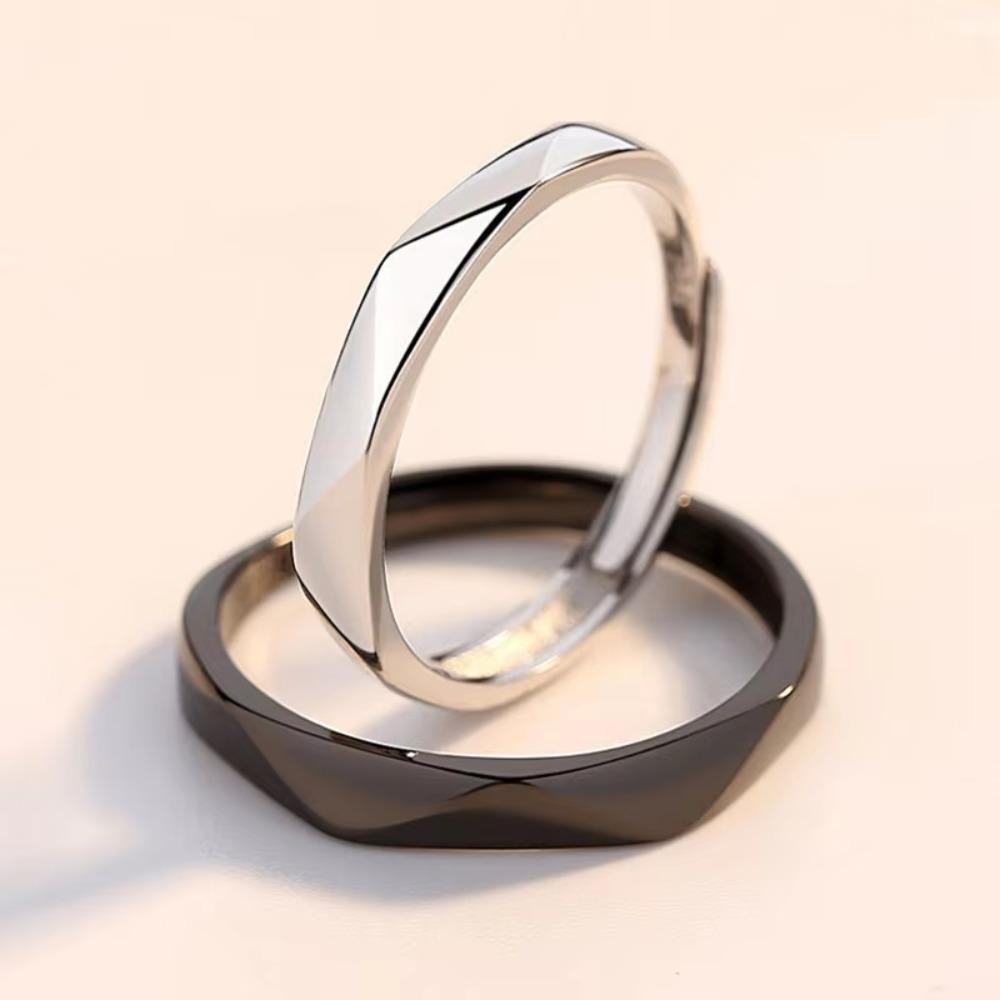 Black Sliver Color Couple Rings Rhombus Adjustable Finger Ring Luxury Lover's Jewelry Wedding Ring