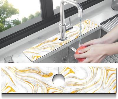 VIKAMA Marble Pattern Faucet Mat, Kitchen Sink Splash-Proof Mat, Super Absorbent and Quick-Drying Mat, Kitchen Accessories