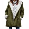 Coat Women's Jacket Cow Horn Buckle Pockets Fleece Lined Hooded Overcoat Outerwear Winter Women