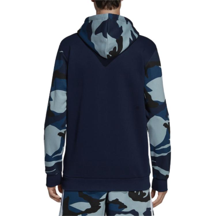 adidas Originals Camo Print Patchwork Hooded Sweatshirt Men Tops Blue DV2064