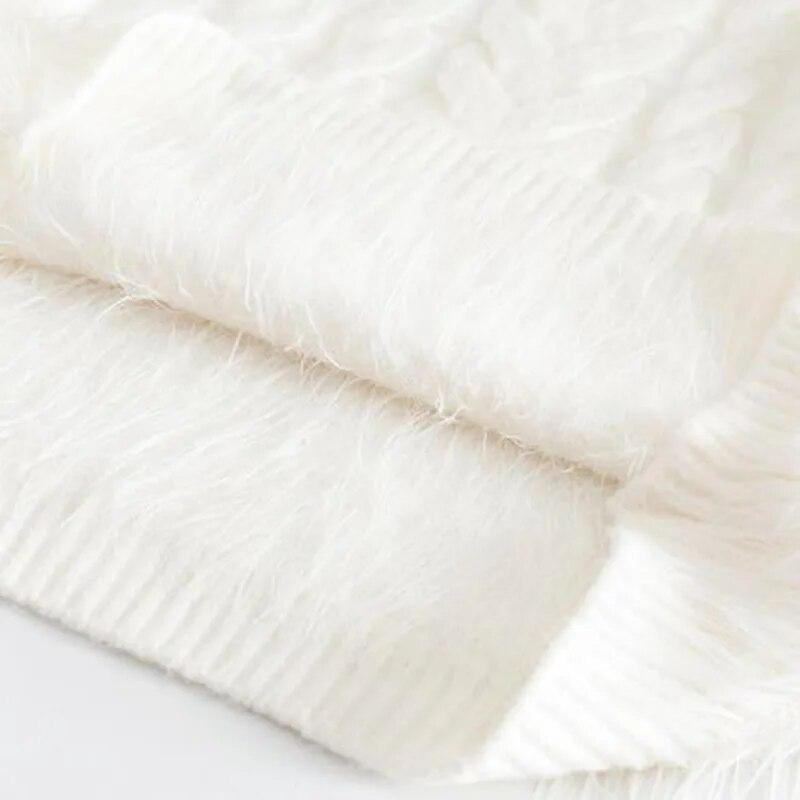 Pink Tassel Women's Sweater Short Sweet Knit Fried Dough Twist Pullover Loose Pull Jumper Thicken Keep Warm Long Sleeve Top Autumn Winter