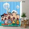 Crayon Shin-Chan Running & Cheering On Mountain Top 2D Print Waterproof Shower Curtain, Minimalist Blue Sky Bathroom Decor With