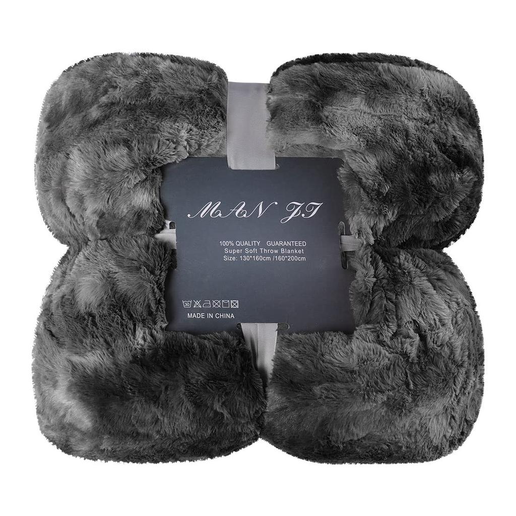 PiccoCasa Soft Faux Fur Blanket for Sofa or Sofa Bed, Reversible, Tie-Dye, Luxury Shag, Gift, Luxurious, Fluffy Fleece Blanket, Dark Gray, 160x200cm