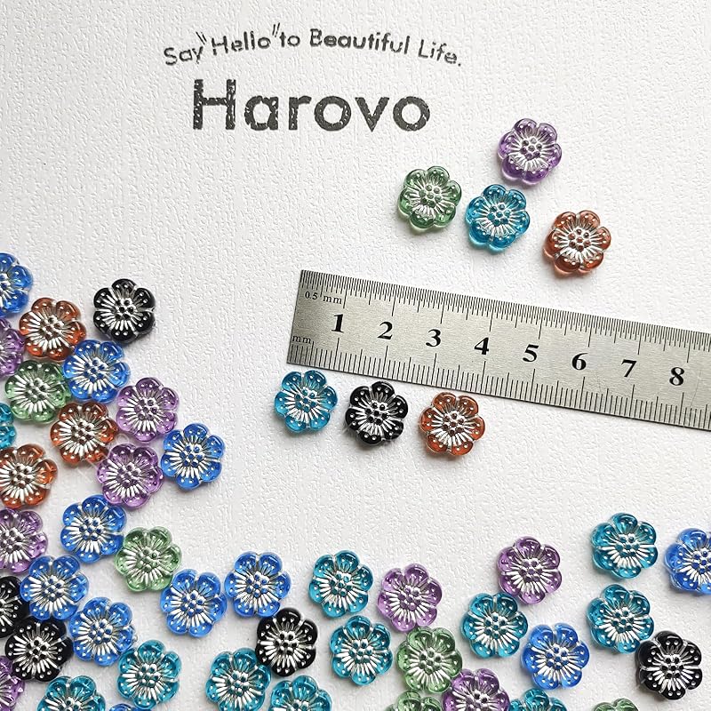 Perline di fiori Harovo, mix di perline, perline antiche, perline acriliche, perline decorative, perline, artigianato, braccialetti, orecchini, accessori, parti, 100 pezzi, colori misti x