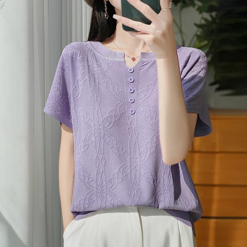 Summer Women's New Short-sleeved Knitted Sweater T-shirt and Round-neck Vest Top