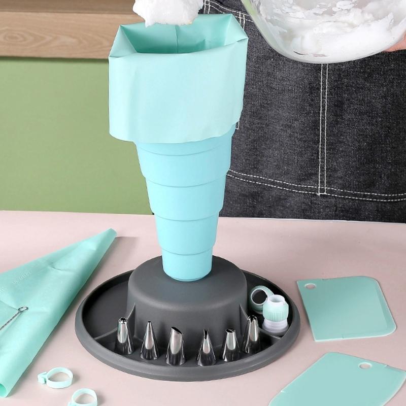 Foldable Pastry Cup Set with Multiple Nozzle Shape for Cake Decorating and Easy Storage Design