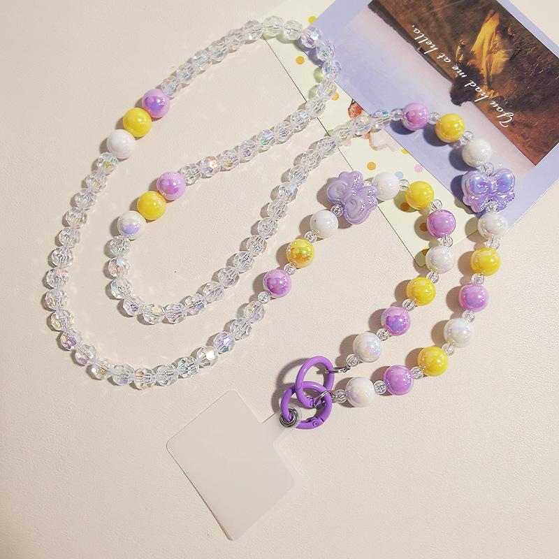 

Mobile phone lanyard crystal bow can be shoulder back long rope diagonally across lanyard diagonal cross thick and strong mobile phone chain pendant purple bubble bow string bead hanging chain