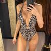 Sexy Leopard Printed Deep V Neck Women Swimwear One Piece Swimsuit Female Halter Monokini Bather Bathing Suit
