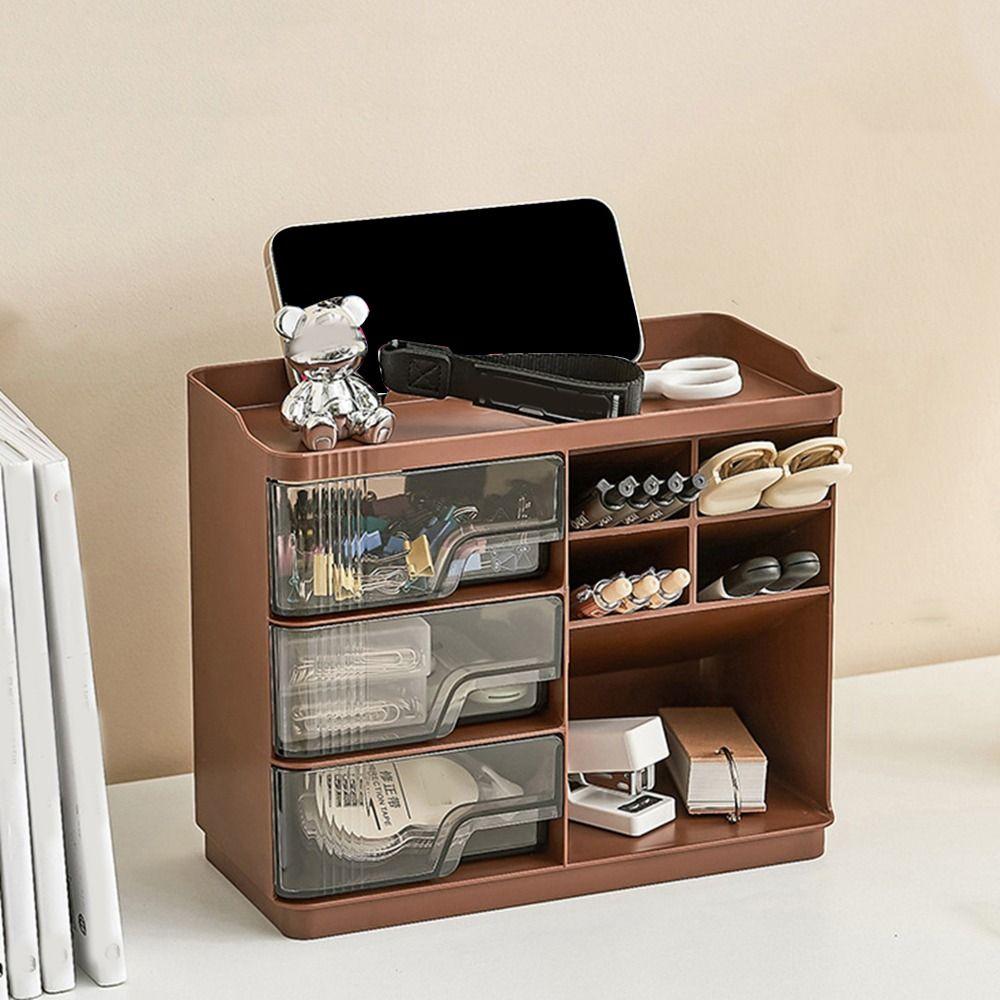 Plastic Desktop Storage Box Drawer Type Large Capacity Stationery Storage Box Dustproof Multi-Layer Makeup Organizer for Home