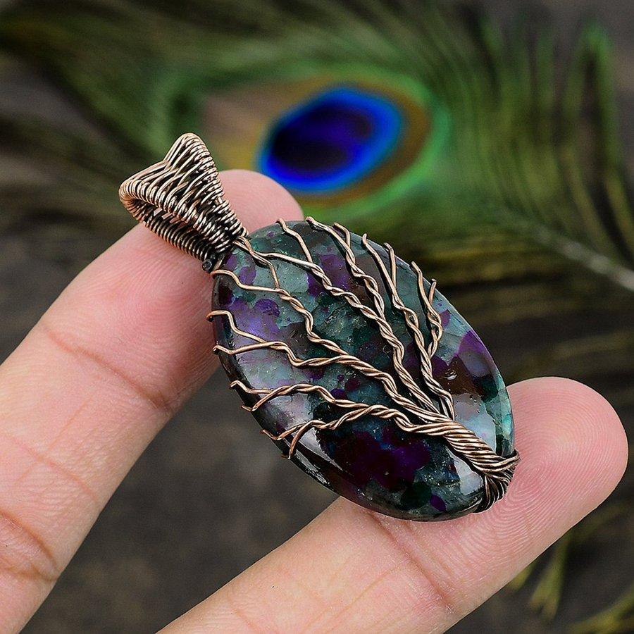Natural Multi Labradorite Gemstone Copper Wire Wrap Gift Pendant 2.40" F5N81