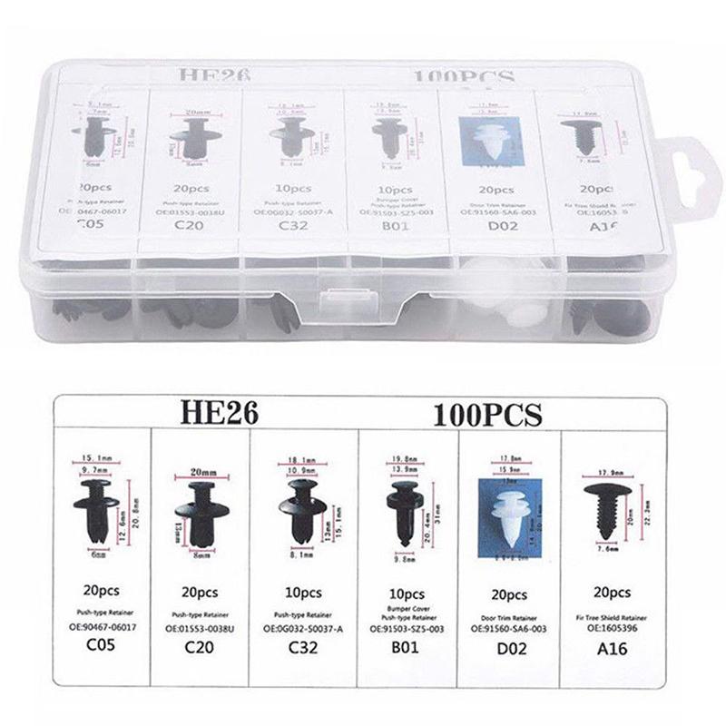 100Pcs Car Plastic Clips Fastener Screws Body Push Retainer Pin Rivet Bumper Panel Interior Decoration Mixed Auto Accessories