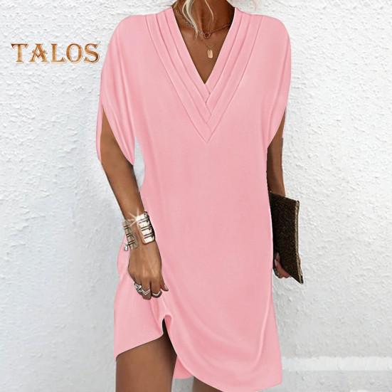 Dámské šaty s výstřihem do V plisovaný rukáv napůl netopýří Jednobarevné Volné Měkké Prodyšné Dojíždění nad kolena Mini