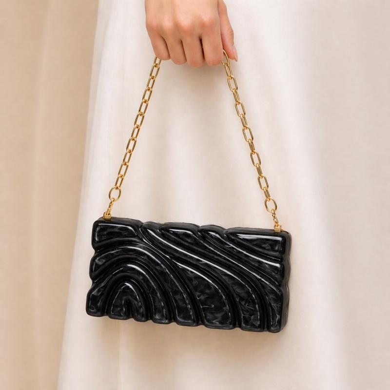 

Trendy Acrylic Stone Pattern Handbag New Women Square Striped Wavy Box Bag Premium Clutch Bag Chain Shoulder Bag