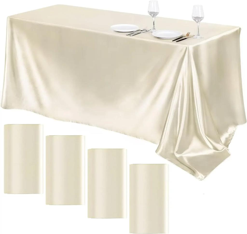 4 Packs Satin Tablecloth Overlay Table Cover Rectangle Bright Smooth Fabric Table Decoration for Wedding Banquet Party Events