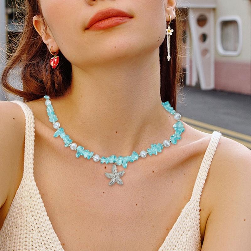 Playful Starfish Drop Necklace Lightweight Alloy Collarbone Chain With Crystal Embellishment For Casual Daily Wear