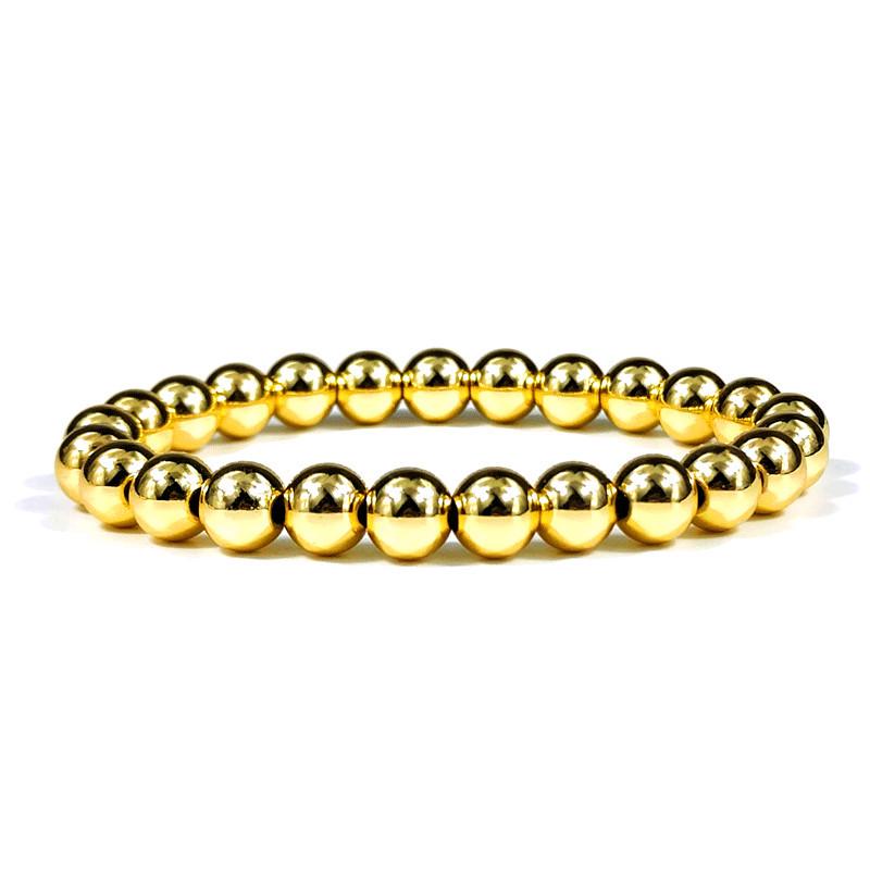14K Gold Color-Preserving Cross Bracelet with 4-8mm Plated Copper Beads