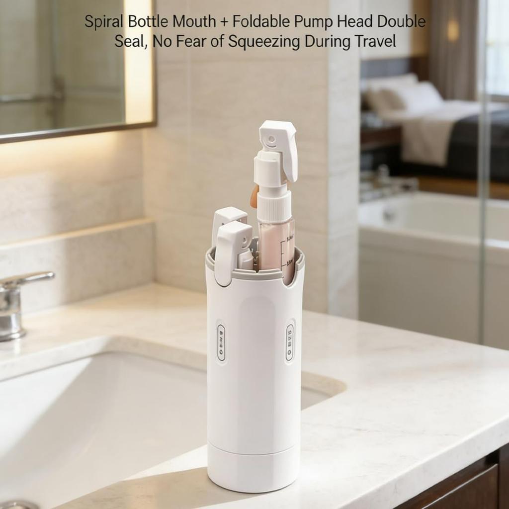 4-in-1 Travel Bottles Set,Leak-Proof Refillable Containers Dispensers Labels Portable Toiletry Organizer Cup for Shampoo,Lotion,Soap