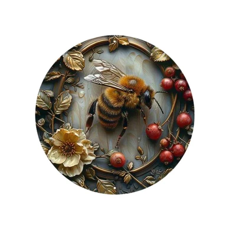 Vintage Botanical Dragonfly Bee Themed Metal Tin Sign HighDefinition Metal Tin Sign D Flat Products Design with Enhanced D