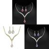 Water Drop Pendant Necklace And Earrings Set With Rhinestones For Elegant Bridal And Formal Wear