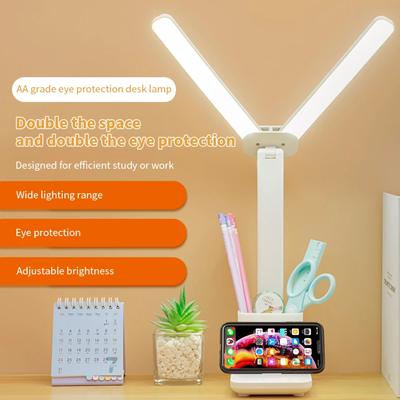 New Ideal Eye-Caring Rechargeable USB LED Double-Headed Multifunction Desk Lamp for Learning and Reading In Dormitory and Bedsid