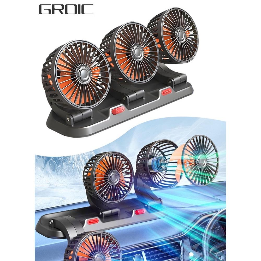 

3 Head Car Cooling Fan 360° Rotatable Adjustable 24V Cooling Air Fan Brushless Motor Low Noise Automobile Vehicle Fan with Aromatherapy Box and Parki