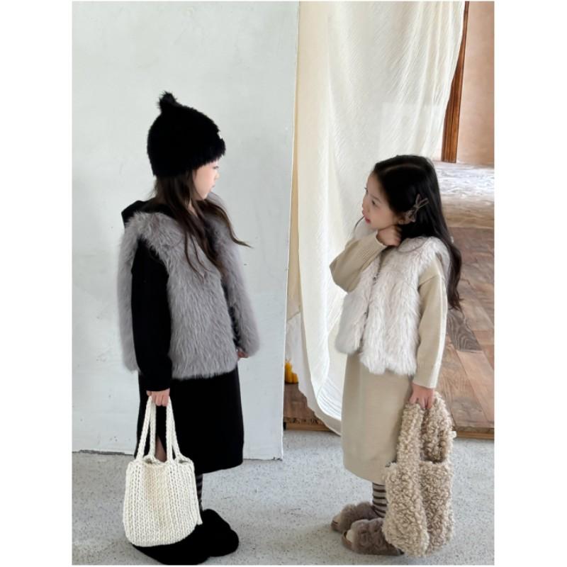 Girls Winter Solid Color Plush Vest Casual Cozy Warm Coat