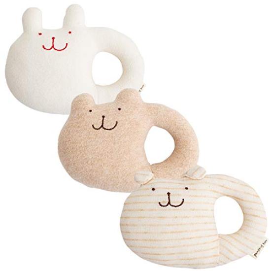 pompkins BABY Organic Cotton Rattle and Dog Made in Japan Y-1026 100% [Rabbit, Bear, Series] (Natural (Rabbit))